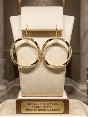 JTV gold hoop with rhinestones fish hook earrings